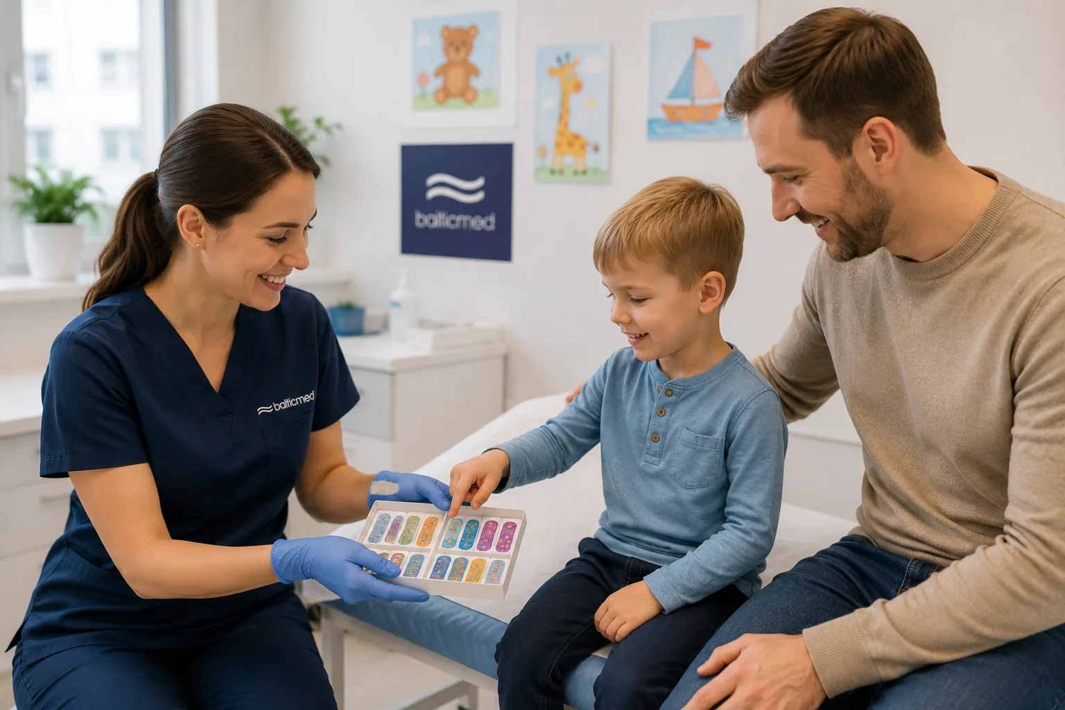 Dziecko z plasterkiem po badaniu w przychodni Balticmed